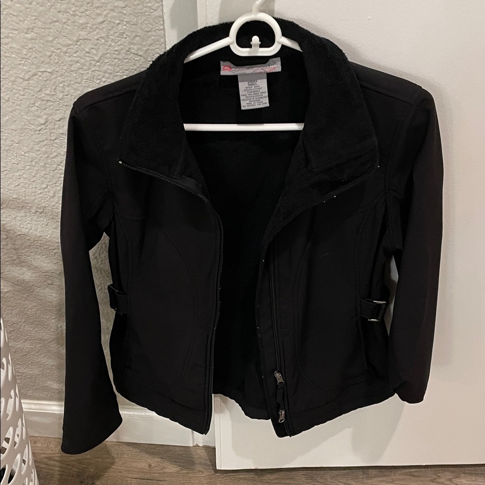 Free Country Fleece Lined Softshell Black Jacket with Detachable Hood